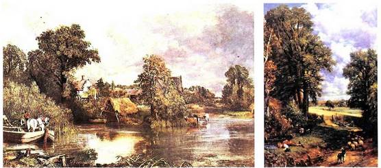 John Constable ingeles margolari erromantikoaren bi obra. Ezkerrean, Zaldi zuria (1819). Eskuinean, Galsoroa (1820 ing.). Bere garaian kritika gogorrak jaso zituen arren, paisajegintza eraberritzeko ahalegin eskerga egin zuen Constablek.<br><br>
